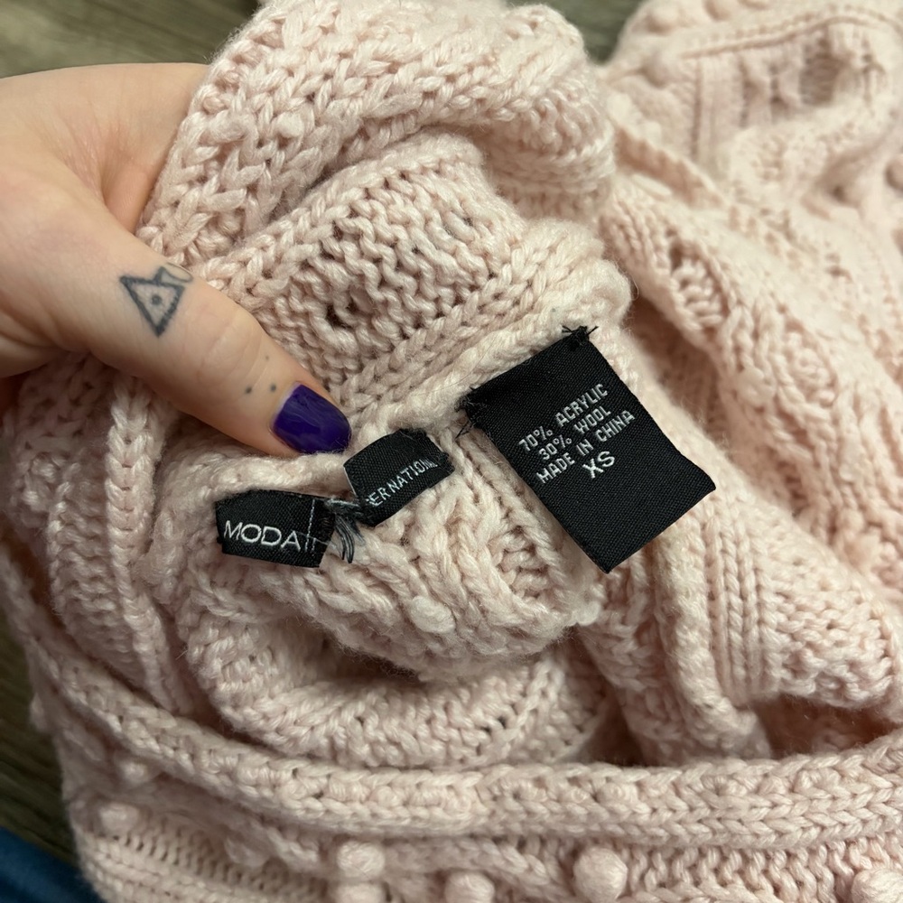 Y2K Vintage Moda International Wool Cable Knit Bobble Sweater (Ballet Pink) XS/S - Picture 6 of 7